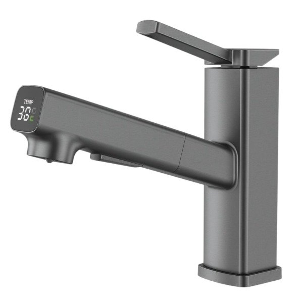 Producto - Grifo Sensor de temperatura Monocomando Canilla extensible Gris Oscuro