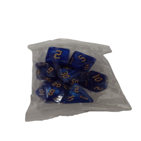 Producto - Set de 7 Dados - Azul con Dorado