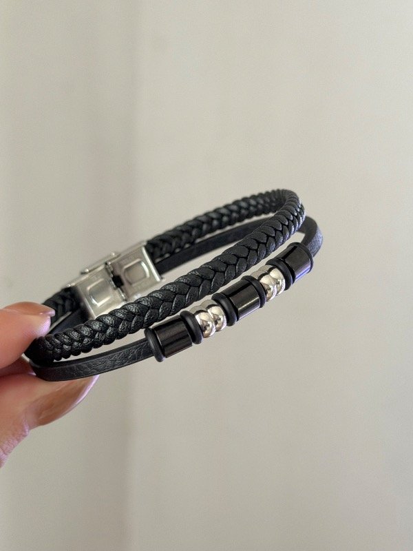 Producto - Pulsera cuero doble noir black - 2