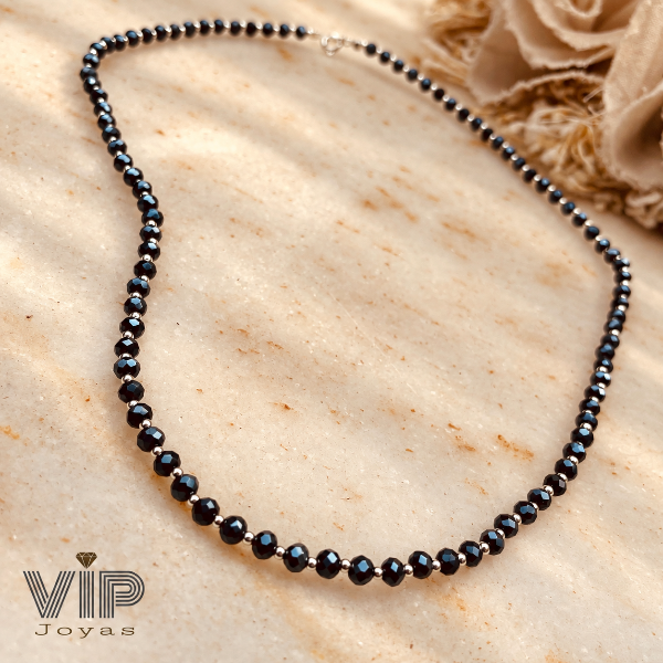 Producto - Chocker Bicono Negro Azulado Bolitas Plata 925 - 0