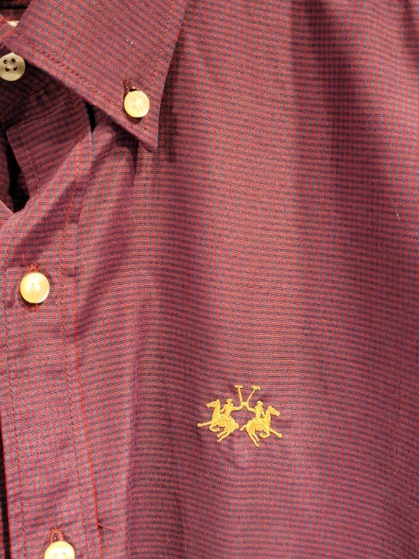 Producto - Camisa  LA MARTINA cuadrille bordeaux y azul- Talle  L- PRECIO: 56X - 1
