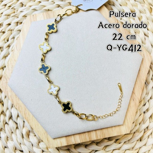 Producto - Pulsera Dije Trebol Colores en Acero Dorado DB