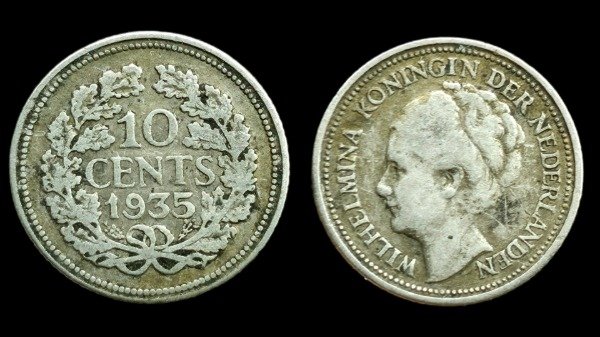 Producto - Países Bajos 10 Cents 1935 Reina Guillermina (menor emisión) Km#163 VF