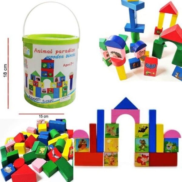 Producto - Balde Bloques De Madera- 40 Piezas