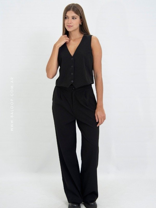 Producto - Pantalon sastrero con bolsillos lino liso Negro