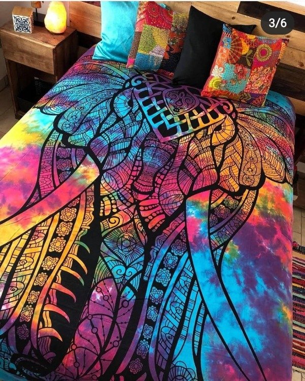 Producto - Manta Hindú de 2 Plazas y Media Algodón Puro Elefante Gigante Batik
