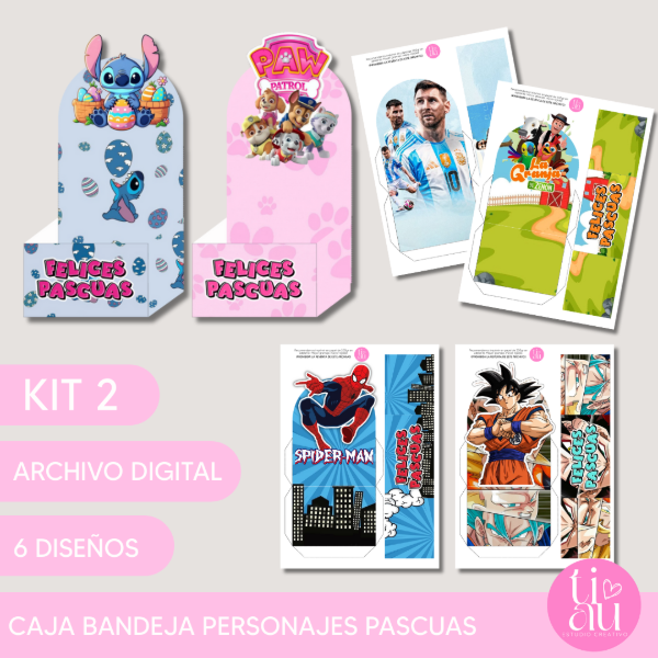 Producto - KIT 2 CAJA BANDEJA PERSONAJES PASCUAS