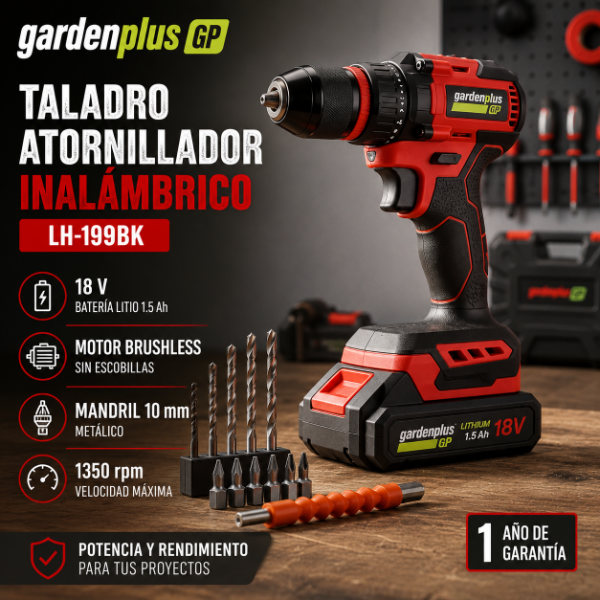 Producto - TALADRO ATORNILLADOR INALÁMBRICO GARDENPLUS LH-199BK - 0
