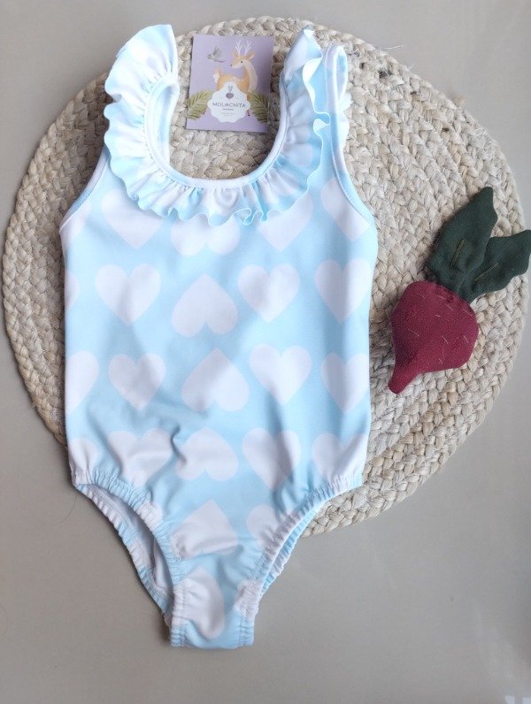 Producto - Malla enteriza Celeste Corazones