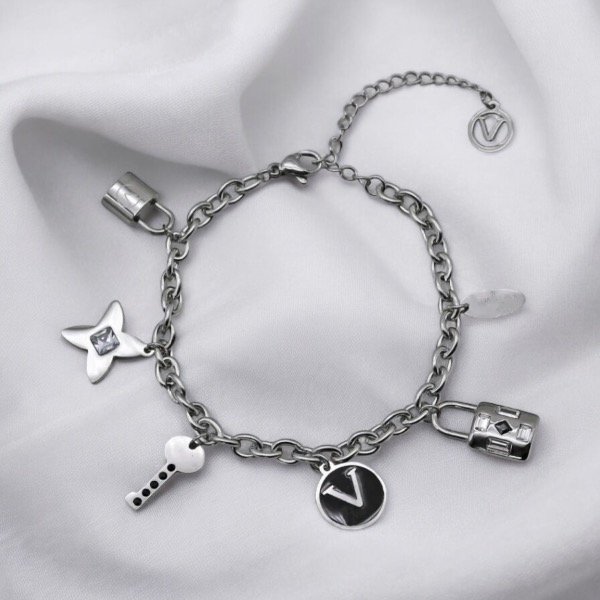 Producto - Pulsera con dijes treboles y candados plata