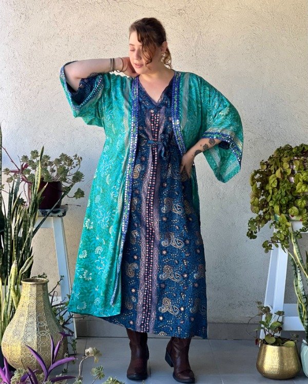 Producto - Kimono Lux Verde y Azul M a 2XL