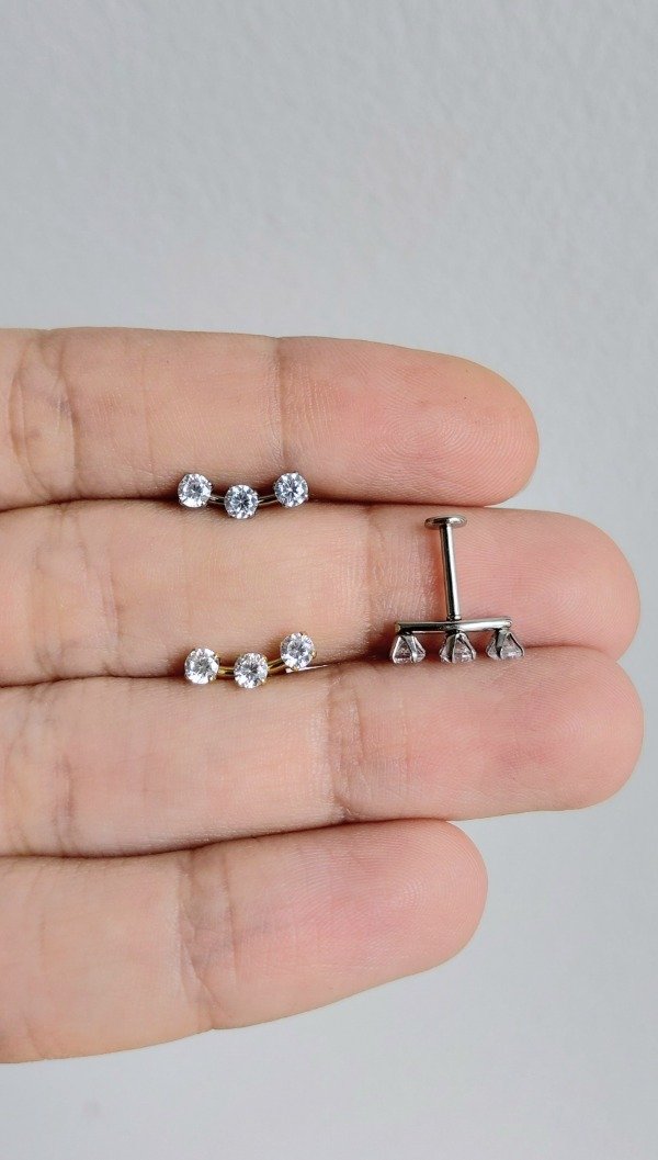 Producto - Piercing de Acero Labret Triple Strass Engarzado (unidad)