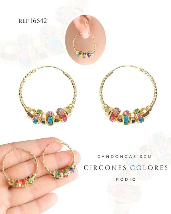 Producto - CANDONGAS CIRCONES COLORES 3CM REF 16642