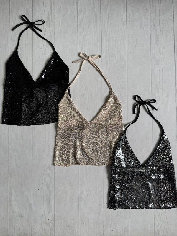 Producto - [5562] Top V p/atar espalda descubierta lentejuelas ''Viborita''