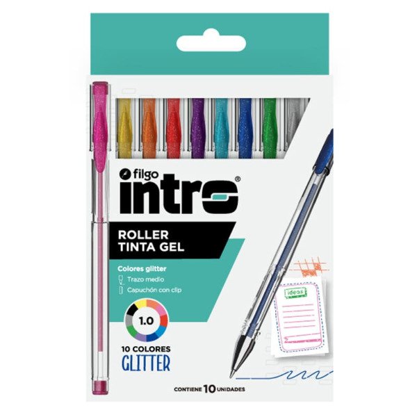 Producto - ROLLER GEL INTRO BLISTER X10 GLITTER SURTIDO