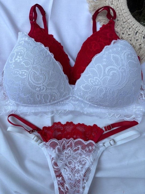 Producto - Conjunto triangulo con encaje blanco - 1