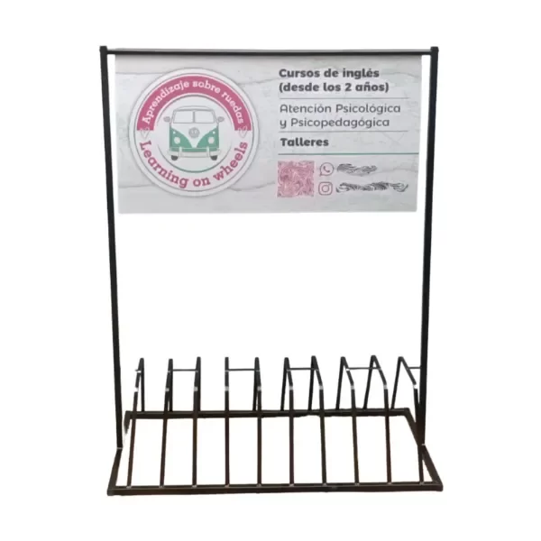 Producto - Cartel De Pie Con Bicicletero Para 5 Ruedas 1,5mtsx1mts