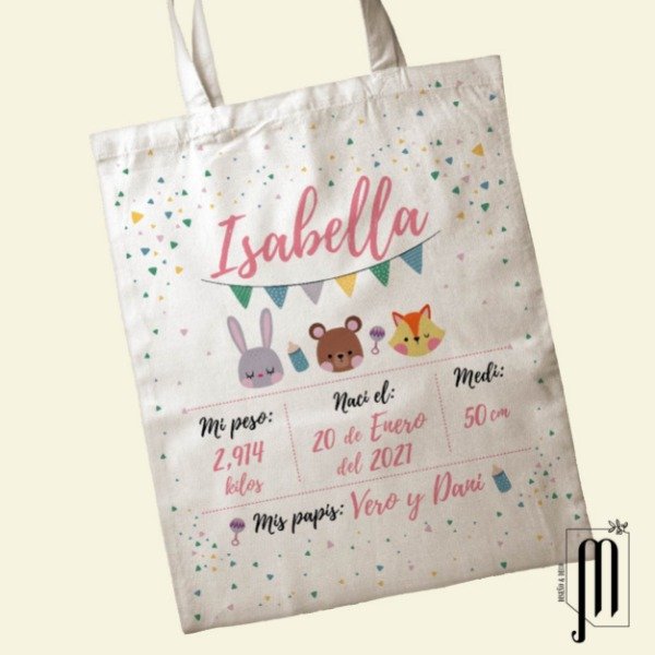 Bolsa de tela con manija Personalizada 2 (datos de nacimiento)