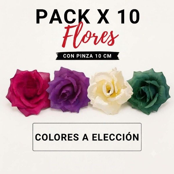 Producto - Pack x 10 Flor 10 Cm Con Pinza Fucisa - Violeta - Verde - Natural A ELECCIÓN - 0