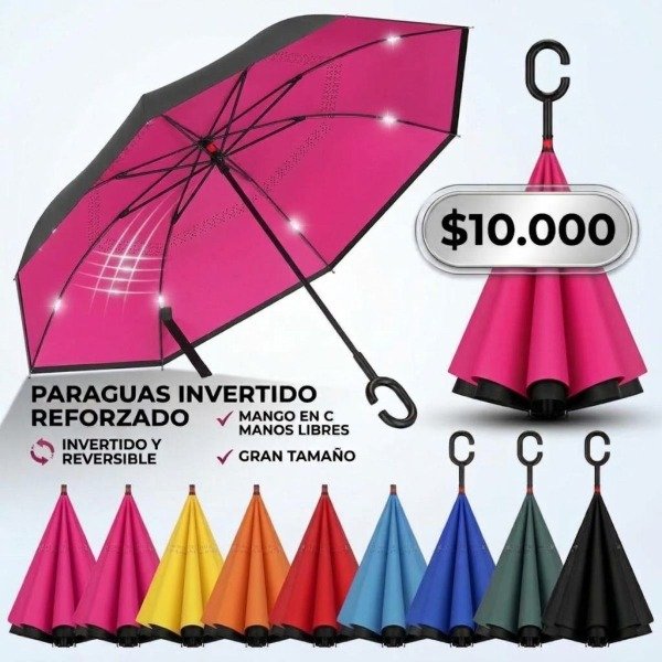 Producto - PARAGUAS INVERTIDO REVERSIBLE REFORZADO GRANDE COLORES - 0
