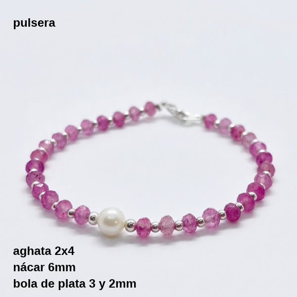 Producto - PUL #FP Pulsera aghata 2x4 con bola de nácar 6mm (DÓLAR) - 0
