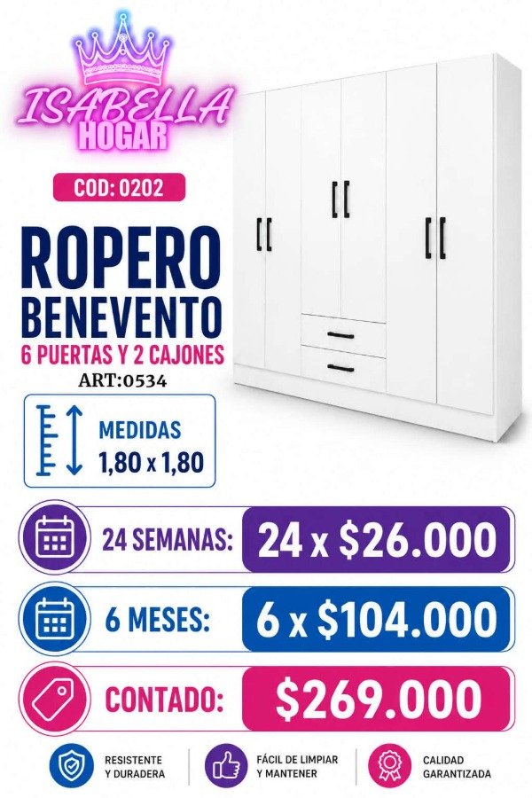 Producto - ROPERO BENEVENTO 6 PUERTAS RICCHEZE