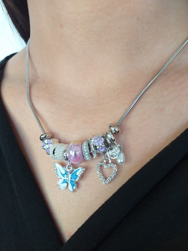Producto - AQC0039 Collar Pandora Mariposa esmaltada mas Charms