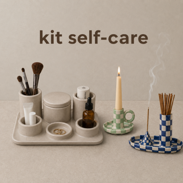 Producto - Kit Self-Care - Molde para Cerámica PDF bandeja skincare, porta vela y sahumerio