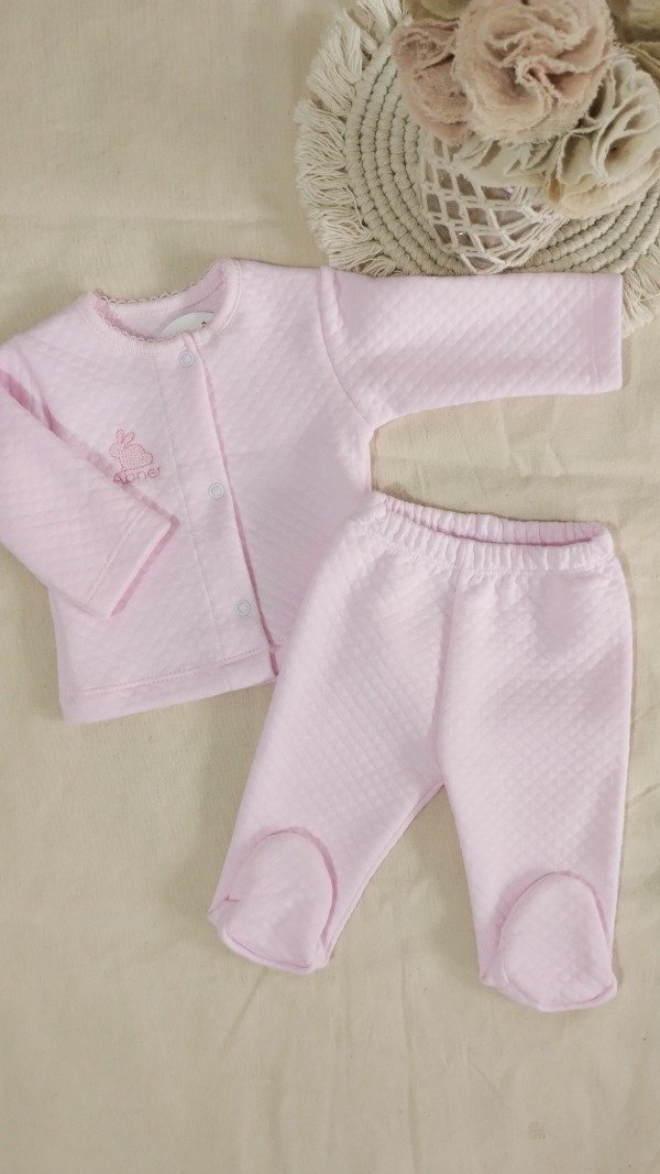 Producto - Conjunto de matelasse ROSA BEBÉ con ranita