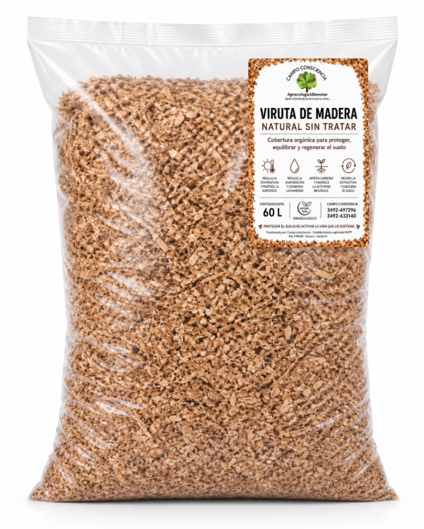 Producto - Viruta de Madera Natural - Cobertura Regenerativa - 60 L