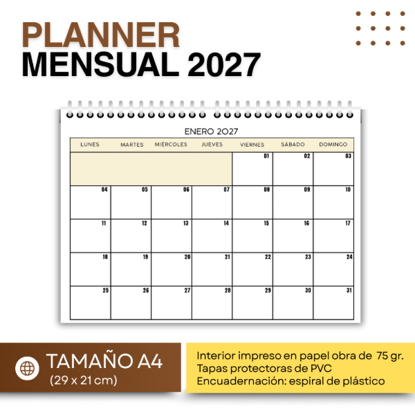 Producto - Planner Calendario Mensual 2027 A4 - Pdf Imprimible - 1