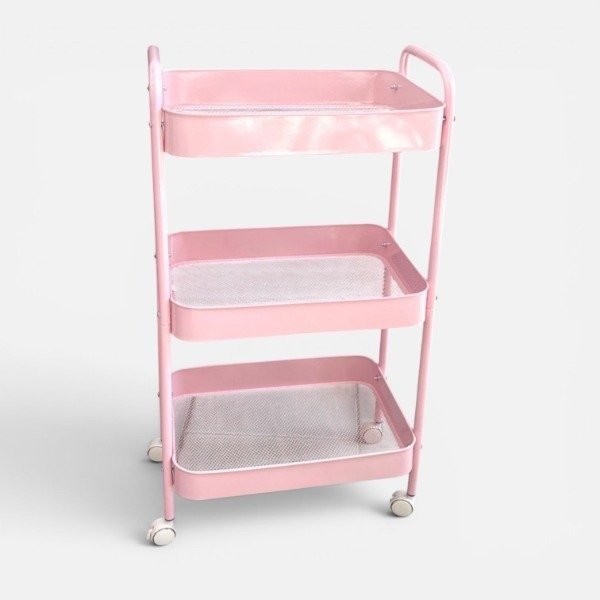 Producto - Carrito Organizador Auxiliar Multiuso de Metal - 3 niveles ( Rosa y Negro) - 1