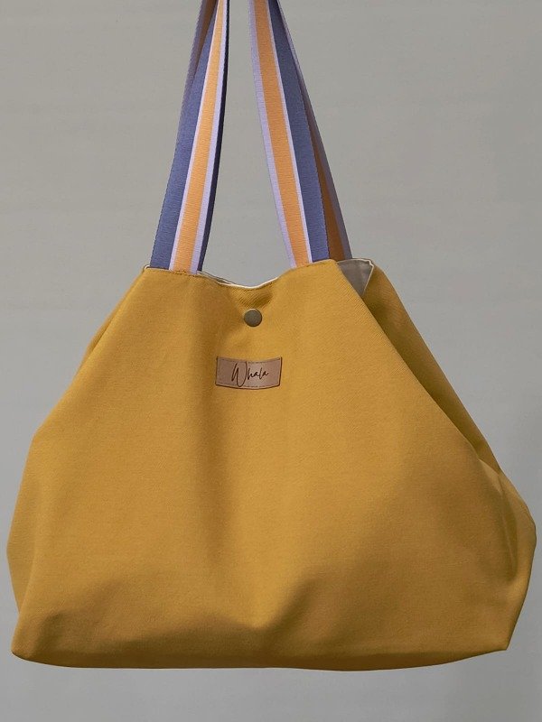 Producto - Bolso Carmela - Mostaza con cinta rayada