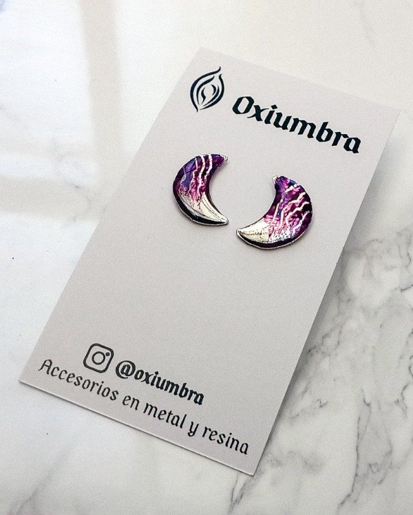 Producto - Mini Aretes Luna (plateado y violeta)