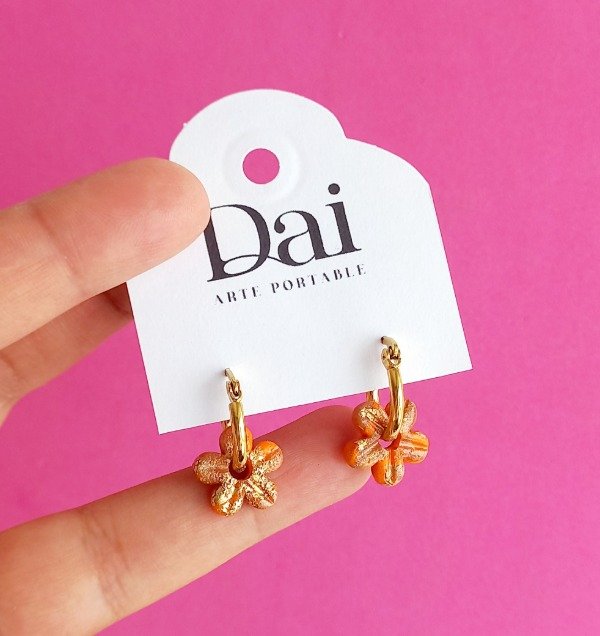 Producto - Aros Dorado Flor Naranja Mix