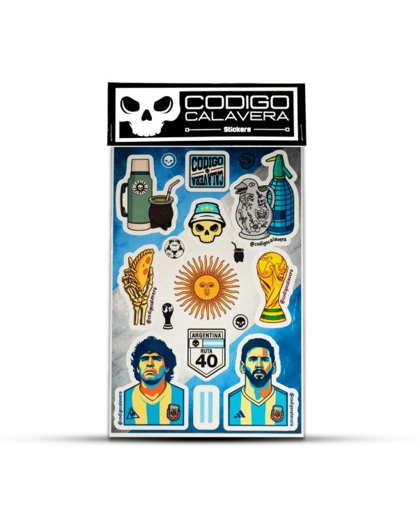 Producto - Plancha de Stickers Argentina Vinilo Blanco con Laca