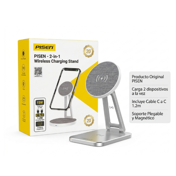 Producto - Soporte de Carga Inalámbrica 2 en 1 (Blanco)   PISEN