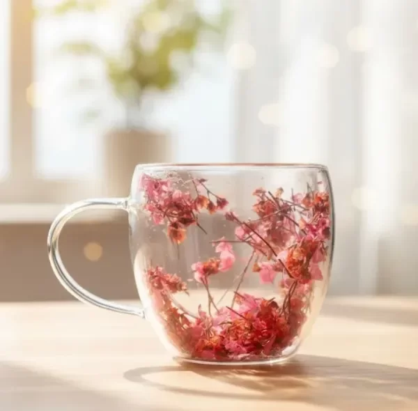 Producto - Tazas De Vidrio Doble Pared 250ml y 350ml Con Asa Con Flores Rojas y rosas