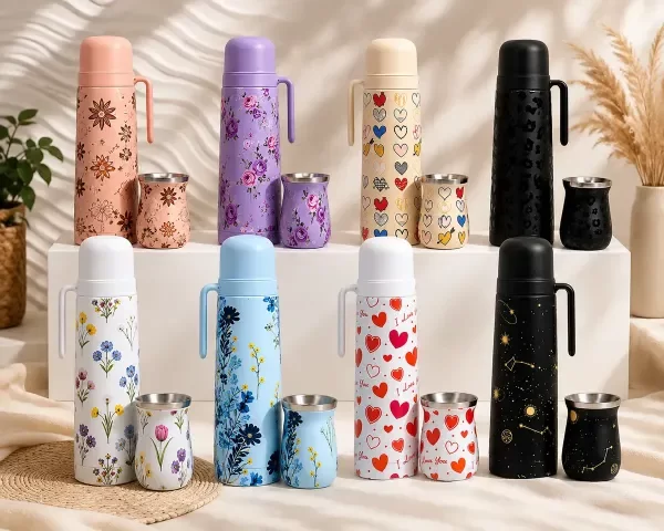 Producto - SET TERMO  MEDIA  MANIJA  ESTAMPADO 1 Litro + MATE 160 ML. - 0
