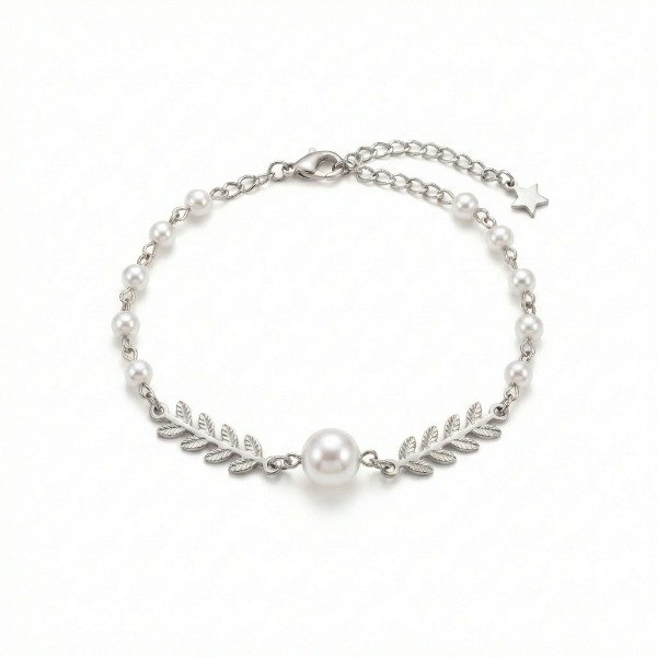 Producto - Pulsera Hoja y Perla - Plateado