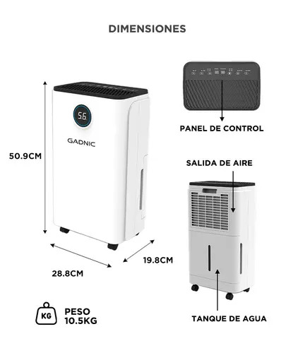 Producto - Deshumidificador Portatil -12L/dia -210W -tanque 2.5L -bajo ruido 46dB - - 5
