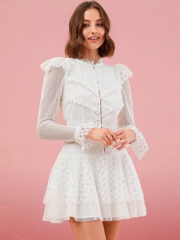 Producto - Vestido importado romántico con volados y encaje talle L