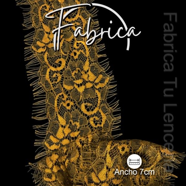 Producto - PS299 Puntilla Ocre angosta rígida pelitos. Medida: 7cm (por metro)