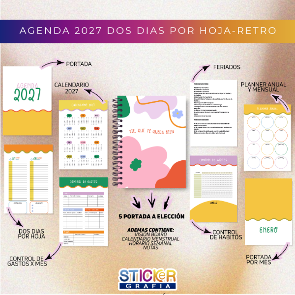 Producto - Agenda 2027 Dos Días por Hoja Retro