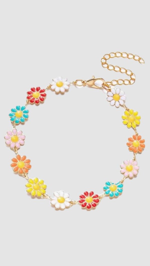 Producto - Pulsera margaritas multicolor acero dorado