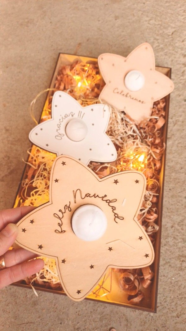 Producto - Portavela Estrella Grabado Pack x 3