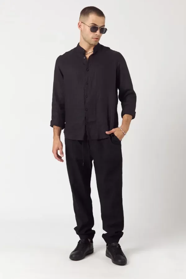 Producto - Pantalón de lino Paciano Negro Tascani