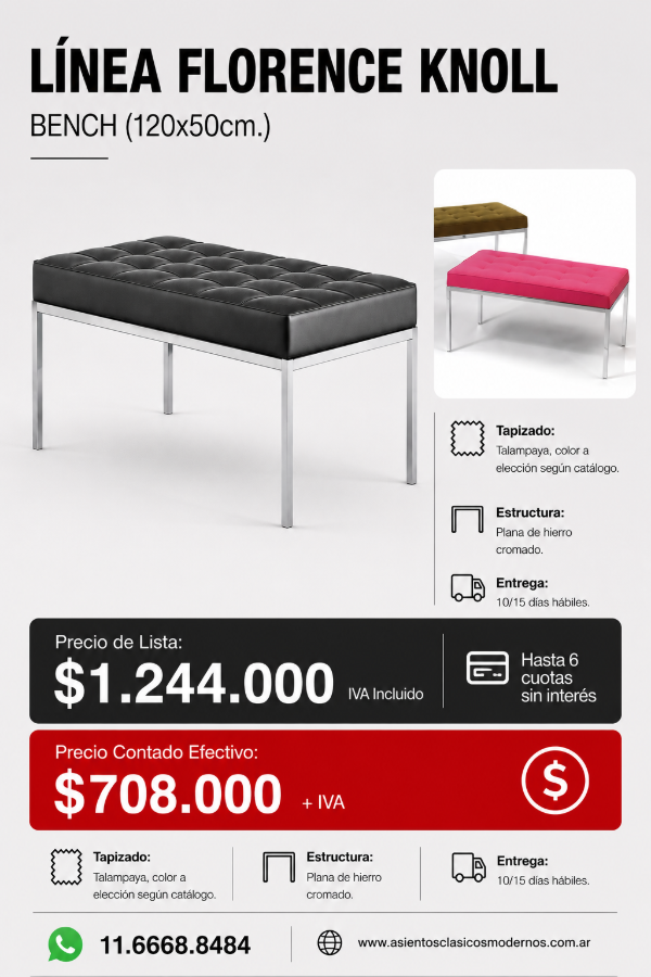 Producto - Banco KNOLL, Estructura Cromada, Tapizado Talampaya!!