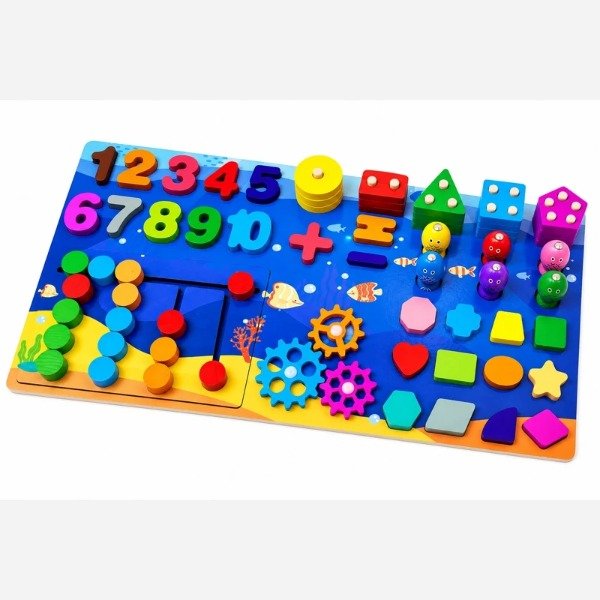 Producto - TABLERO DIDÁCTICO. Buscacaminos, engranaje, encastre geométrico y mas - 5