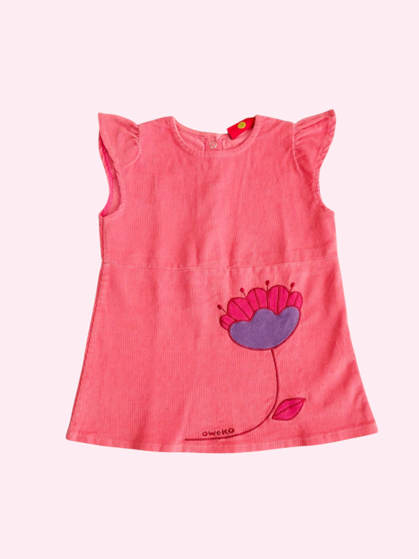Producto - Vestido manga corta microcorderoy rosa con flor Owoko 12 meses